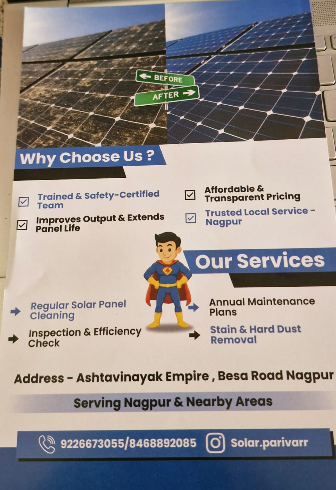 Before and after solar panel cleaning